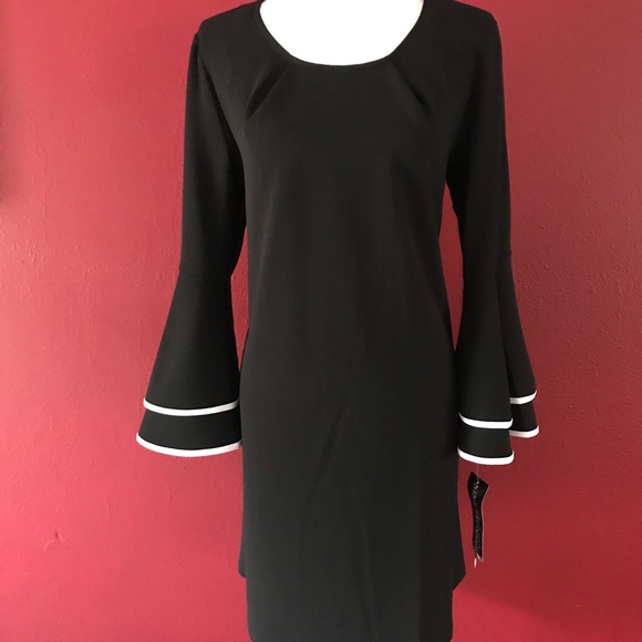 NWT: Nina Leonard black dress w/bell sleeves Sz. L - Picture 2 of 10